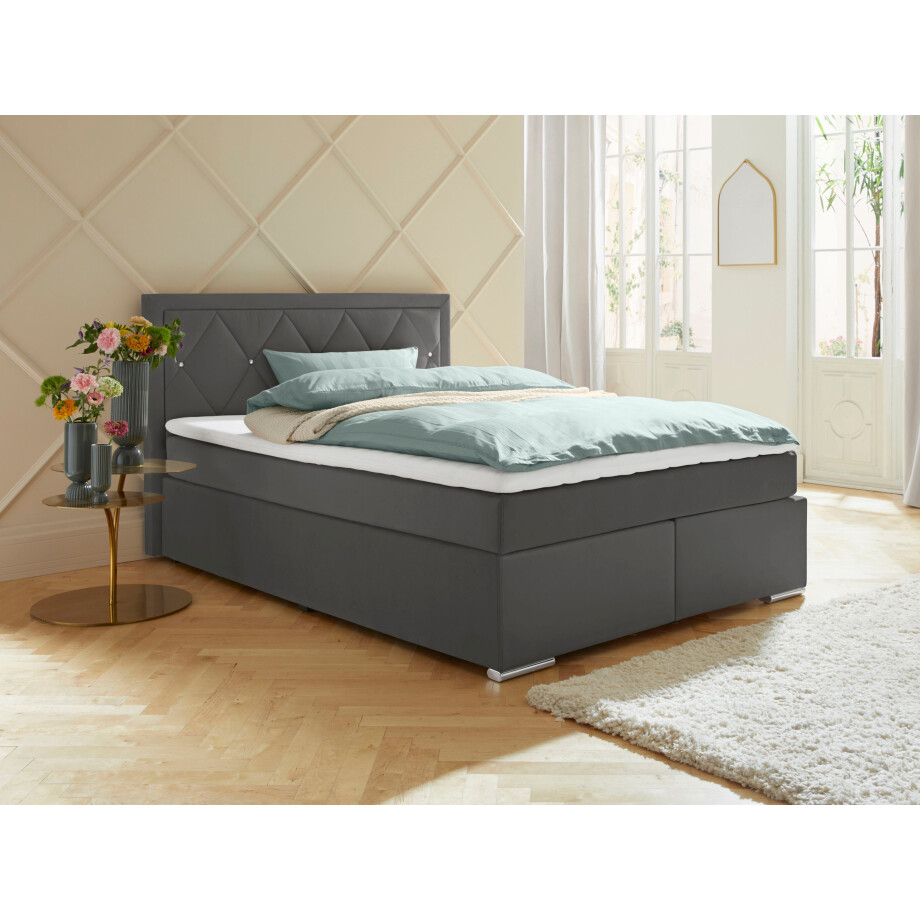 Leonique Boxspring Alfie, bestseller, optioneel met bedlade met strassteentjes in het hoofdbord, h2, h3 en h4 ter keuze afbeelding 1