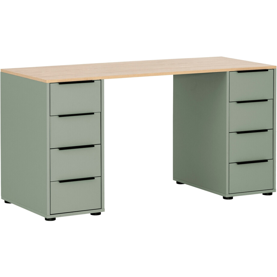 Schildmeyer Bureau Elma, breedte 140 cm Houtdecor met voelbare structuur, metalen beslag, gedeeltelijke uittrekken afbeelding 1