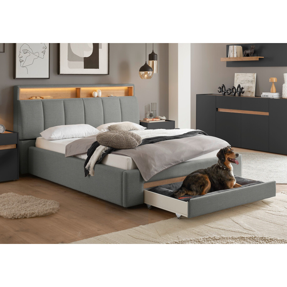 INOSIGN Gestoffeerd bed CiTY/GiRON,, gepolsterd opbergbed, met LED-verlichting Bedkisten met hondenbed of als opbergruimte, opklapbare hoofdeinden afbeelding 1