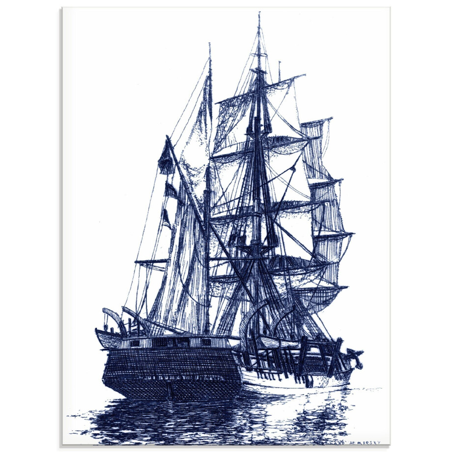 Artland Print op glas Antieke boot in blauw I afbeelding 1