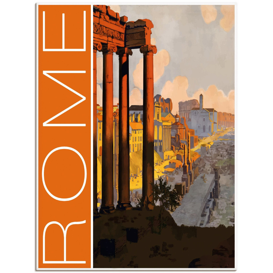 Artland Artprint op linnen Rome Vintage reisaffiche gespannen op een spieraam afbeelding 1