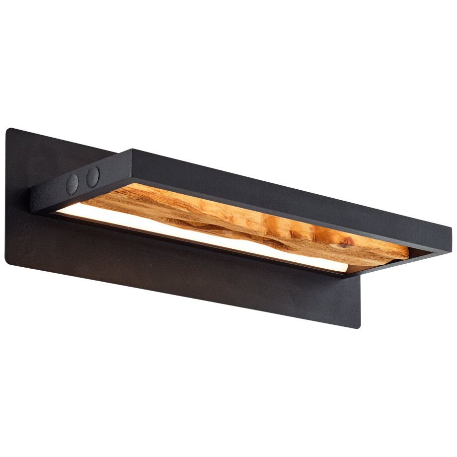 Brilliant Leuchten Led-wandlamp Chaumont Breedte 35 cm, 930 lm, Aluminium/Metaal/Hout, zwart/hout afbeelding 1