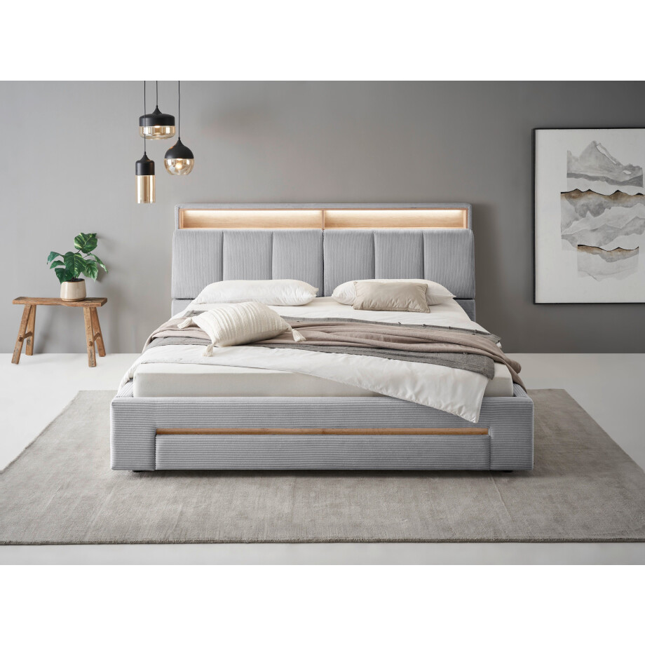 INOSIGN Gestoffeerd bed CiTY/GiRON,, gepolsterd opbergbed, met LED-verlichting Bedkisten met hondenbed of als opbergruimte, opklapbare hoofdeinden afbeelding 1