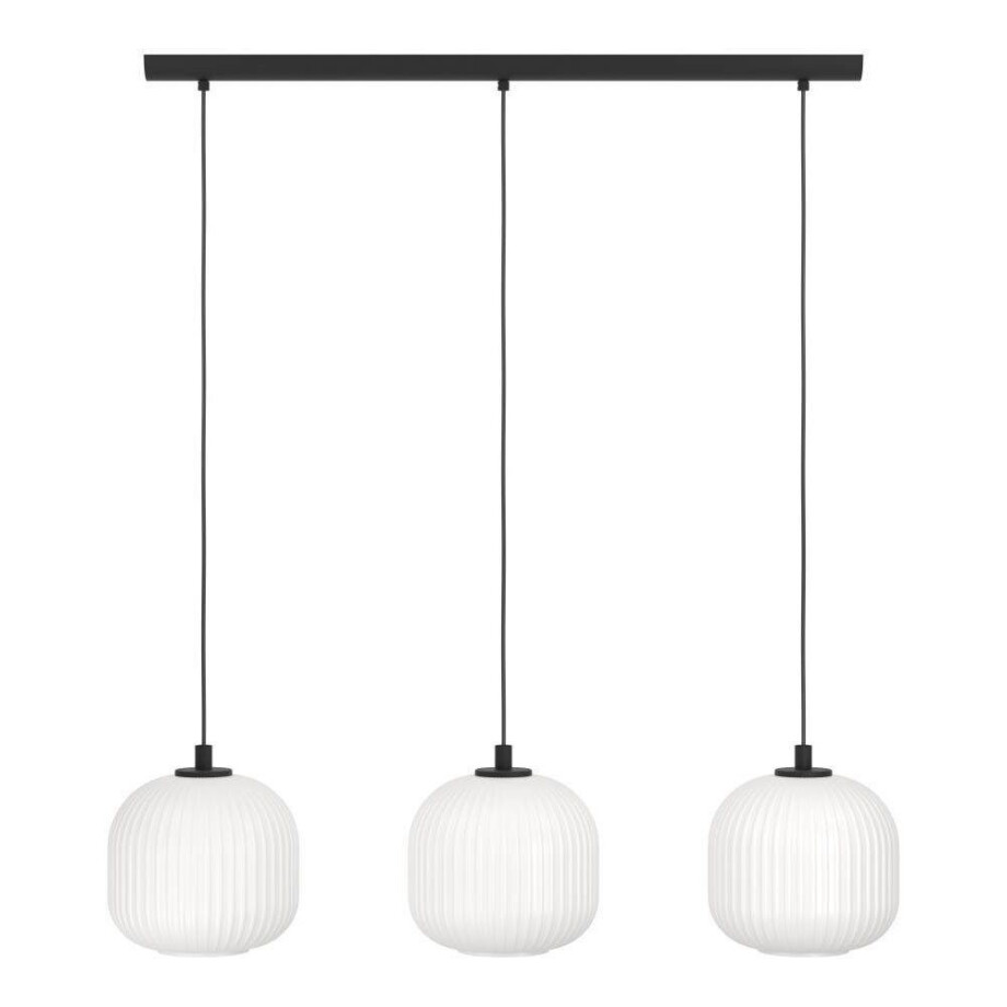 EGLO Hanglamp MANTUNALLE Hanglamp, metaal in zwart en glas in wit, E27 fitting, 120 cm (1 stuk) afbeelding 1