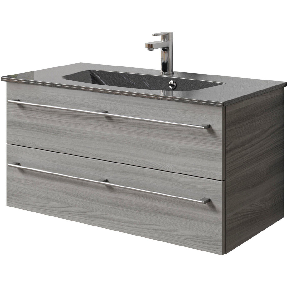 Saphir Wastafelonderkast Serie 6025 mineraalmarmeren wastafel met onderkast, 97 cm breed (2-delig) afbeelding 1