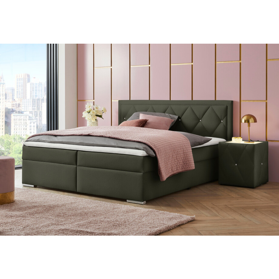 Leonique Boxspring Alfie, bestseller, optioneel met bedlade met strassteentjes in het hoofdbord, h2, h3 en h4 ter keuze afbeelding 1