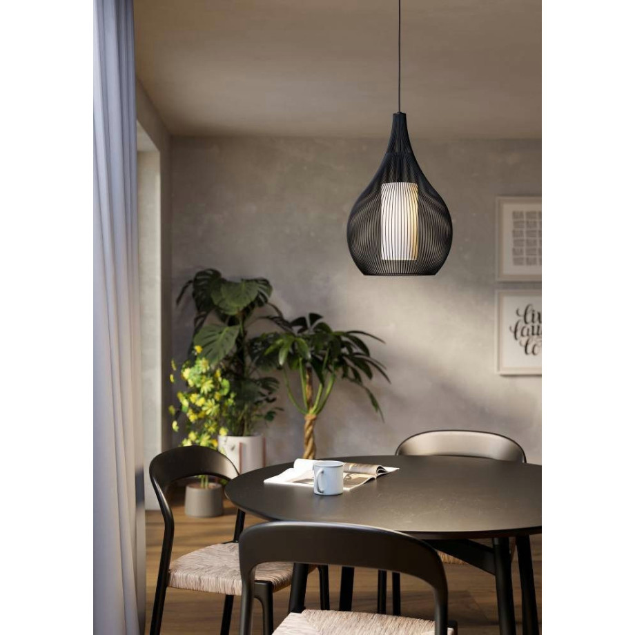 EGLO Hanglamp RAZONI 1 Hanglamp, metaal in zwart en glas in wit, lamp met E27 fitting (1 stuk) afbeelding 1