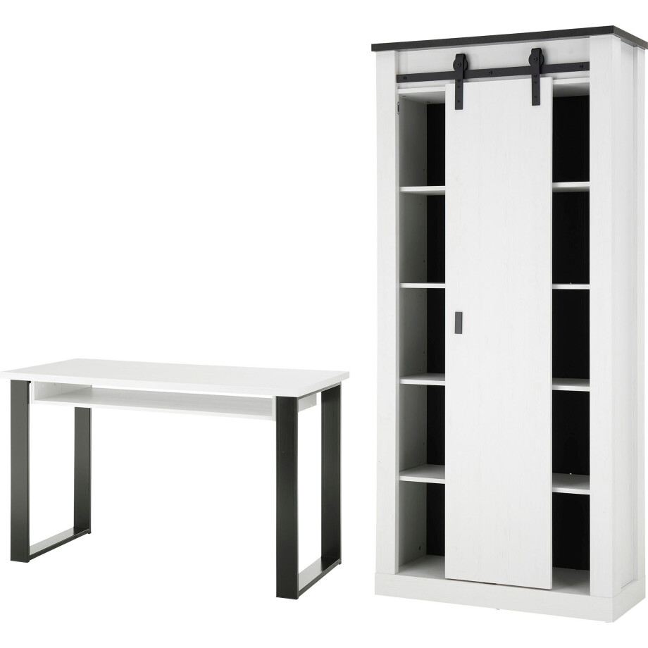 Home affaire Kastenset Sherwood Kantoormeubelenset, met schuurdeurbeslag van metaal, breedte ca. 220 cm (2-delig) afbeelding 1