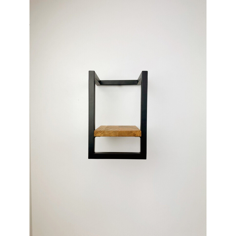 andas Wandplank Borken, rek, plank, wandplank Gemaakt van metaal met massief eiken planken afbeelding 1