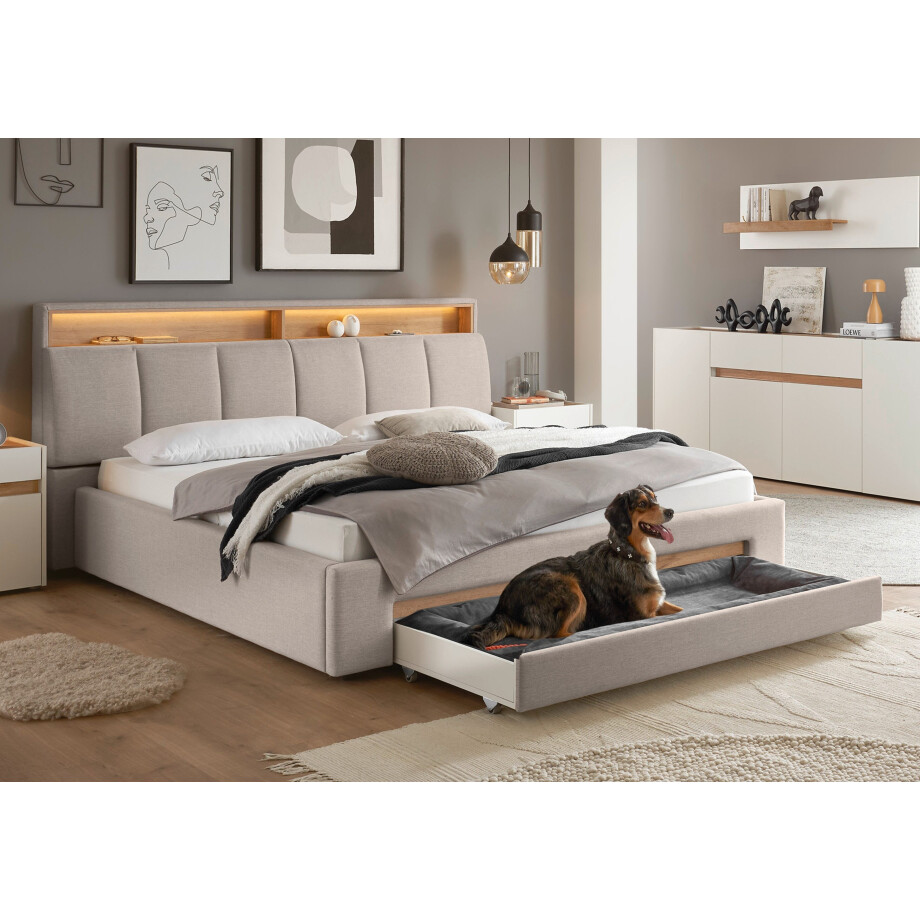 INOSIGN Gestoffeerd bed CiTY/GiRON,, gepolsterd opbergbed, met LED-verlichting Bedkisten met hondenbed of als opbergruimte, opklapbare hoofdeinden afbeelding 1