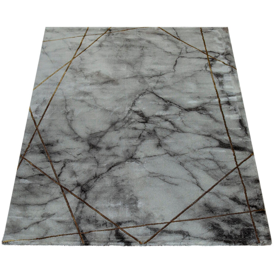 Paco Home Vloerkleed Kracht 523 Korte pool, chic marmer design, met goud- of zilverkleurige accenten afbeelding 