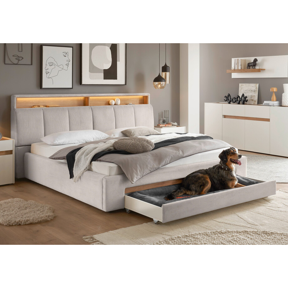 INOSIGN Gestoffeerd bed CiTY/GiRON,, gepolsterd opbergbed, met LED-verlichting Bedkisten met hondenbed of als opbergruimte, opklapbare hoofdeinden afbeelding 1