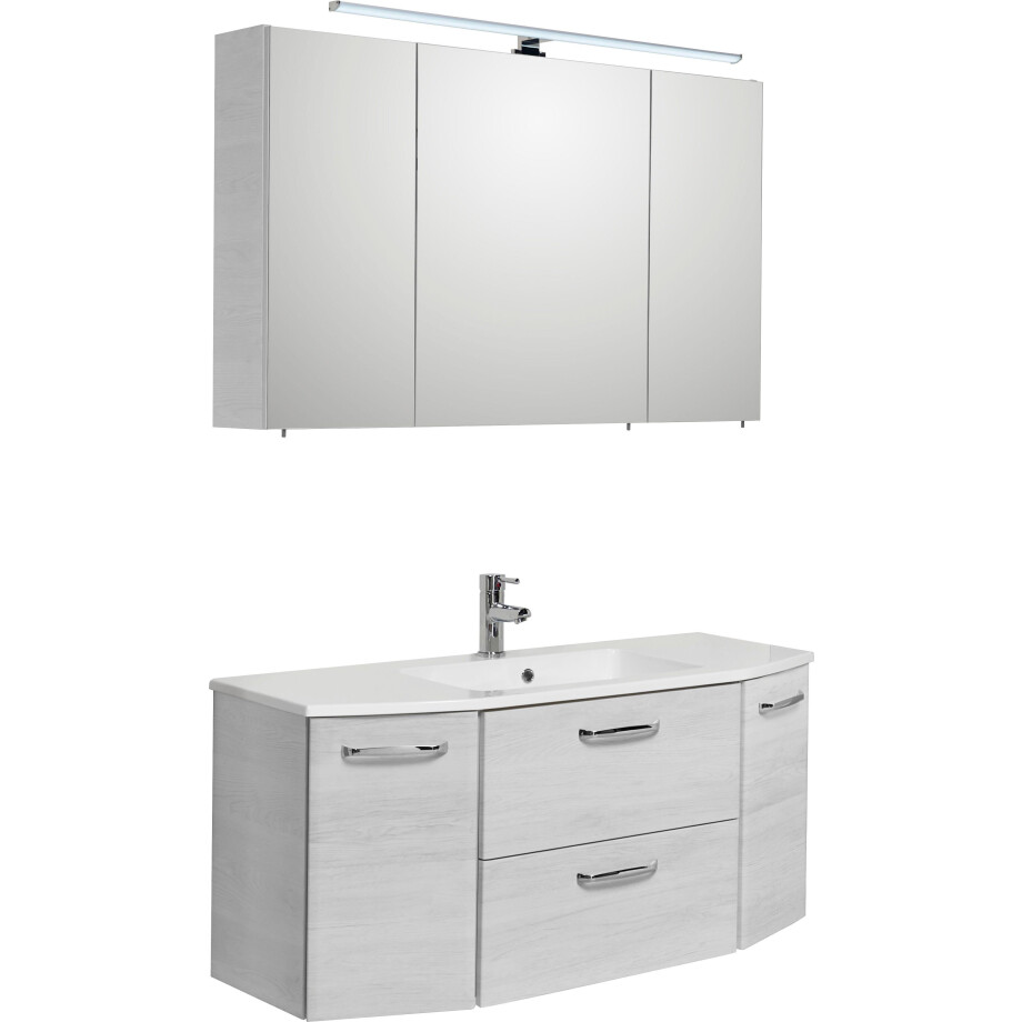 Saphir Badkamerserie Quickset 2-delig, mineralenmarmer wastafel met LED-spiegelkast Onderkast met wasbak, inclusief deurdemper, grepen glanzend chroom (set, 2-delig) afbeelding 1