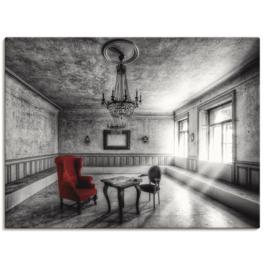 Artland Artprint Lost Place - rode fauteuil als artprint van aluminium, artprint voor buiten, artprint op linnen, poster, muursticker afbeelding 1