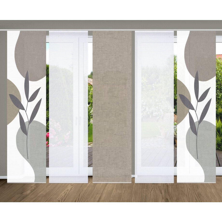 HOME in green Paneelgordijn FRONDA SET DIGITALE PRINT, BAMBOELOOK GERECYCLED (5 stuks) afbeelding 1
