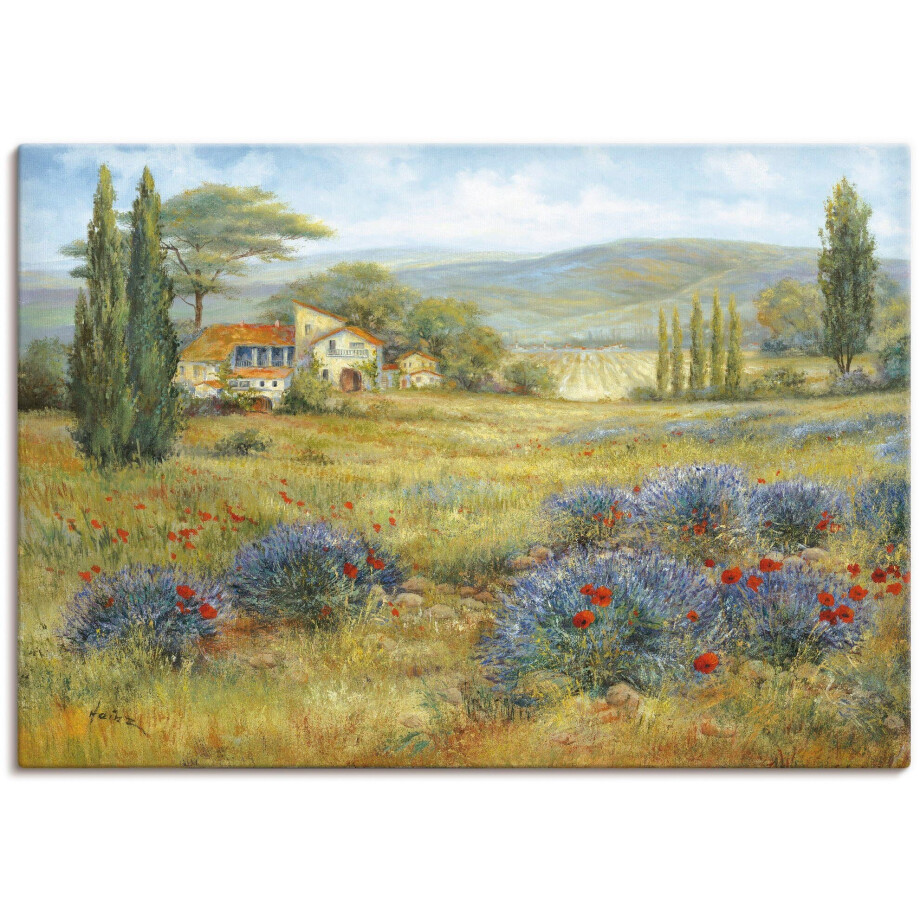 Artland Artprint op linnen Provence lavendelweide gespannen op een spieraam afbeelding 1