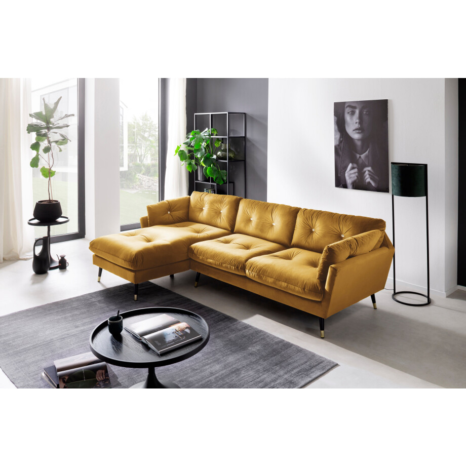 Trends by HG Hoekbank Amira L-vorm met strassteentjes en goudkleurige applicaties afbeelding 