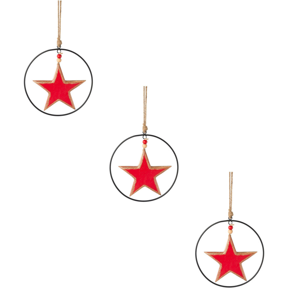 Creativ deco Sierster Kerstster, kerstversiering rood met emaille-lak en metalen ring, diameter ster 15 cm (3 stuks) afbeelding 1