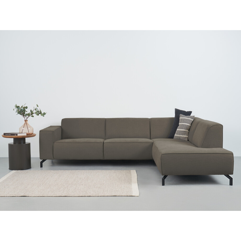 Places of Style Hoekbank Lorcan, breedte 275 cm, zacht zitgevoel met zwarte metalen poten, lederlook en zachte structuurstof afbeelding 1