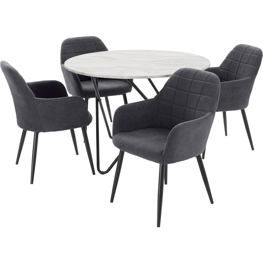 INOSIGN Eethoek JonasMara ronde tafel in marmerlook (set, 5-delig) afbeelding 1