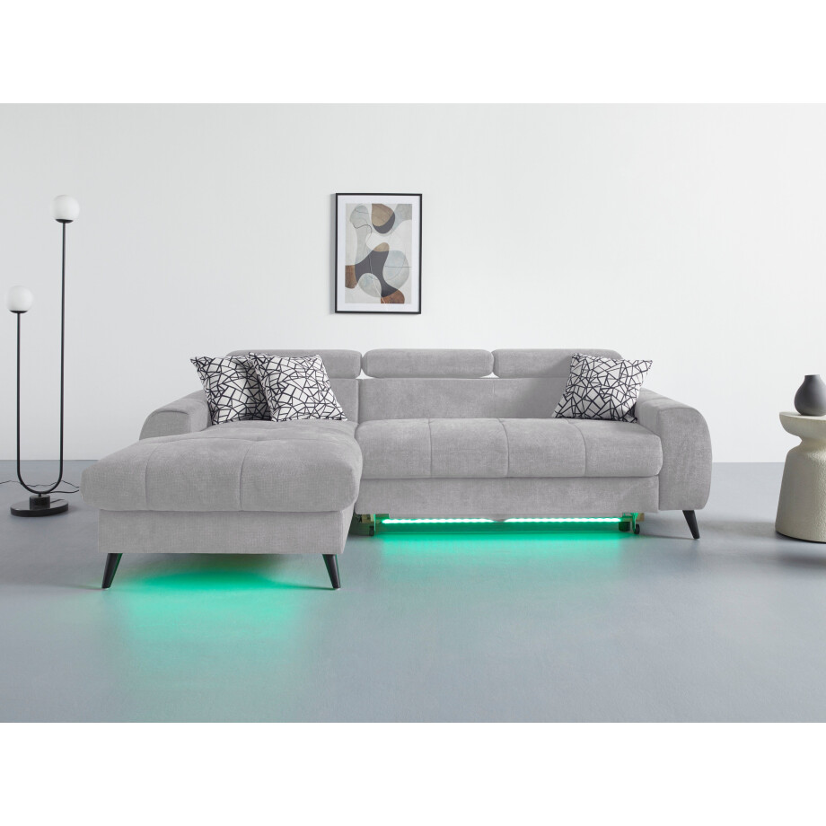COTTA Hoekbank Mia L-Form mit 3 Zierkissen 3-delige kussenset, récamier, naar keuze met of zonder rgb-verlichting afbeelding 1