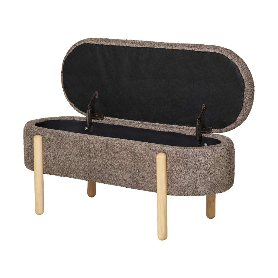 Dieks bouclé bankje met opbergruimte bruin - 98 x 48 cm Dieks bouclé bankje met opbergruimte bruin - 98 x 48 cm afbeelding 1