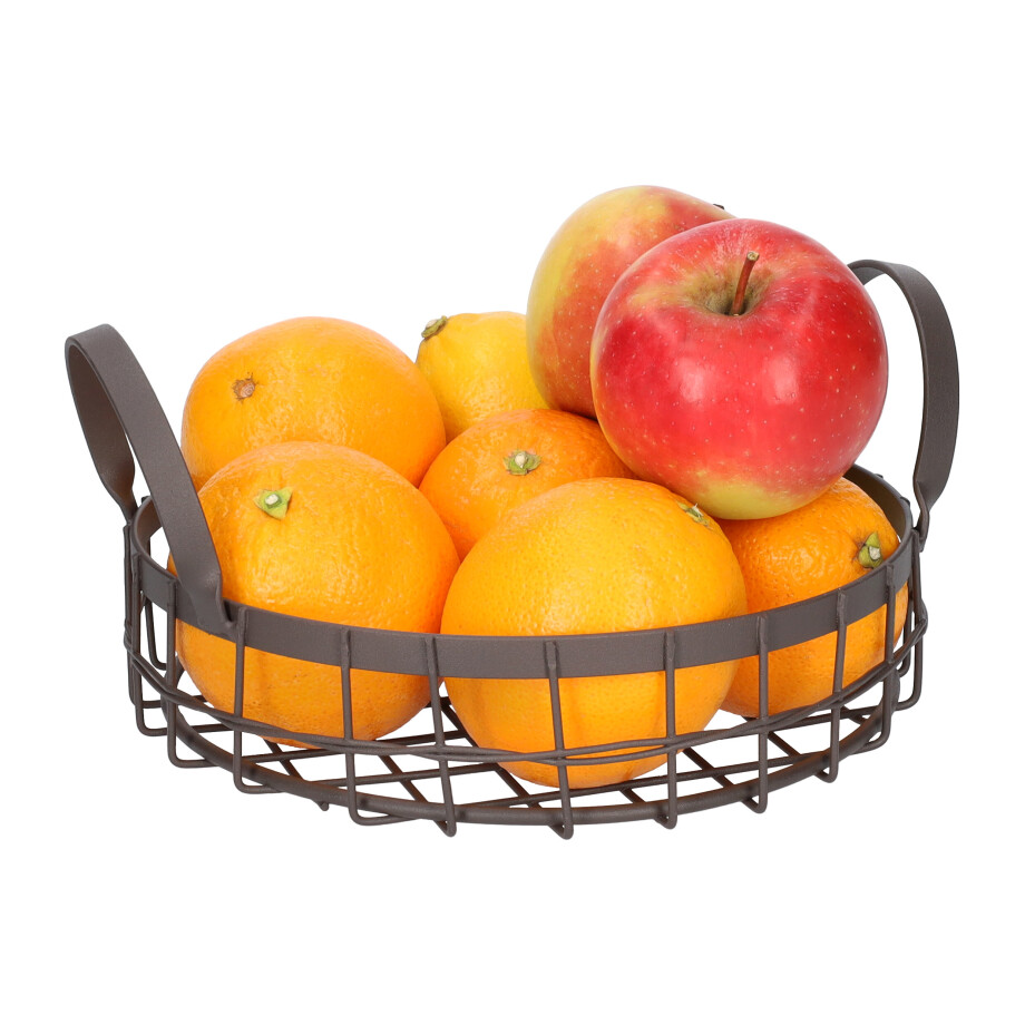 QUVIO Decoratieve Fruitschaal met Handvatten - Rond - Bruin - Ø 20 cm afbeelding 1