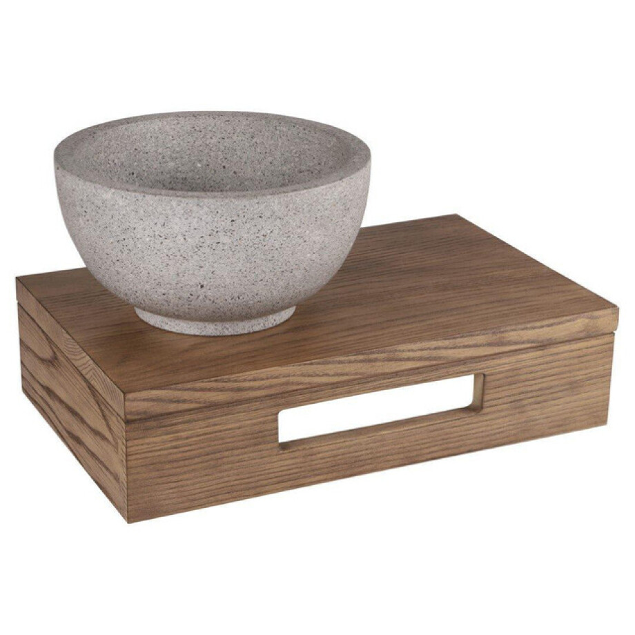 Differnz fonteinset - 40x21x10cm - Rechthoek - 0 kraangaten - grijs/fijn terazzo waskom - Hout bruin eiken SW642467 / SW794607 afbeelding 1