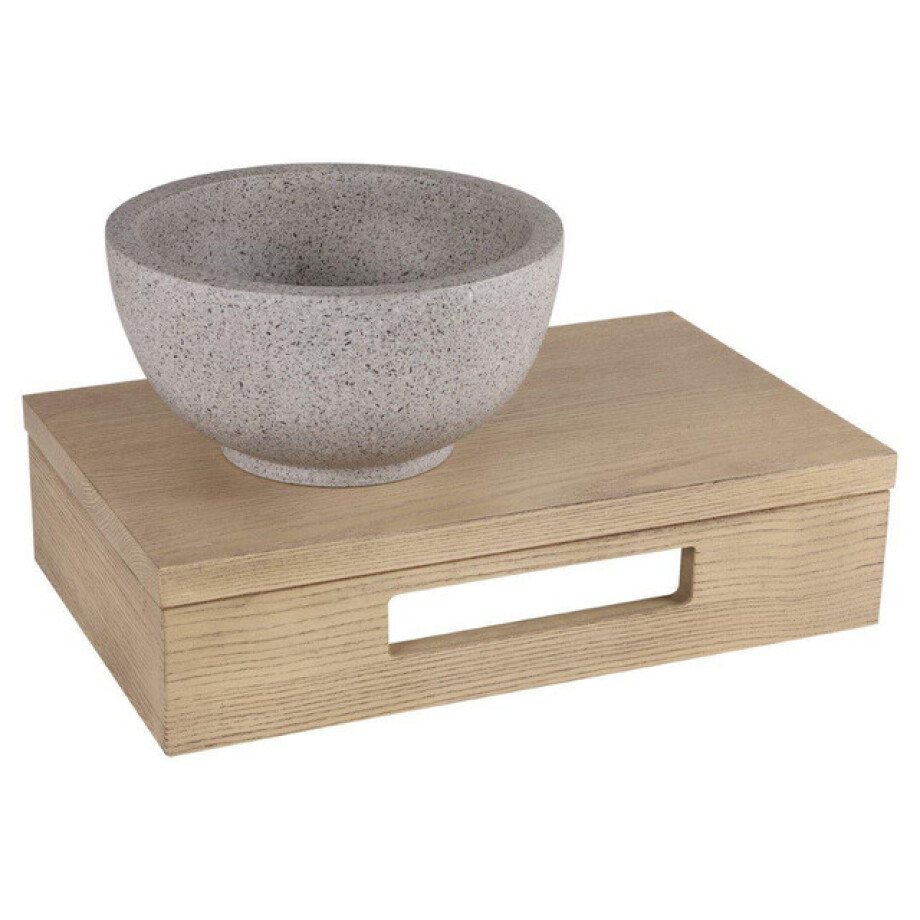 Differnz fonteinset - 40x21x10cm - Rechthoek - 0 kraangaten - grijs/fijn terazzo waskom - Hout licht eiken SW642466 / SW794607 afbeelding 1