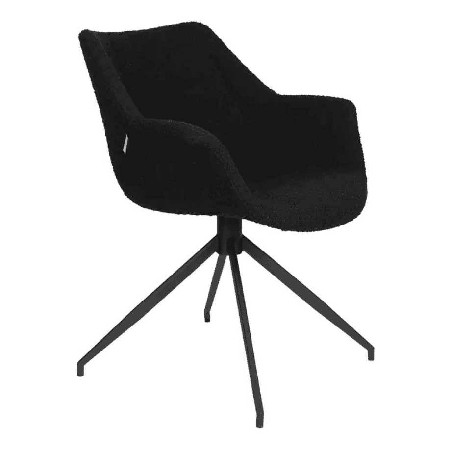 Zuiver Draaibare Eetkamerstoel 'Doulton' Bouclé, kleur Zwart afbeelding 1
