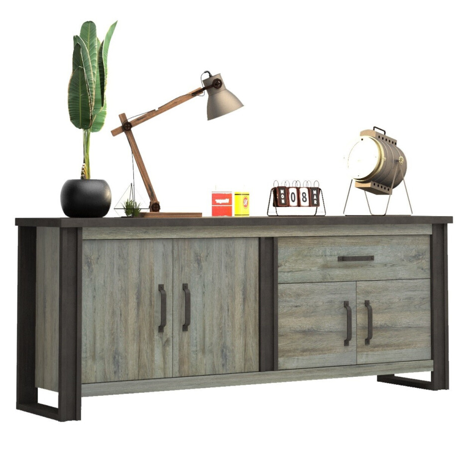 Dressoir Baxter 204 cm breed grijs eiken met antraciet afbeelding 1