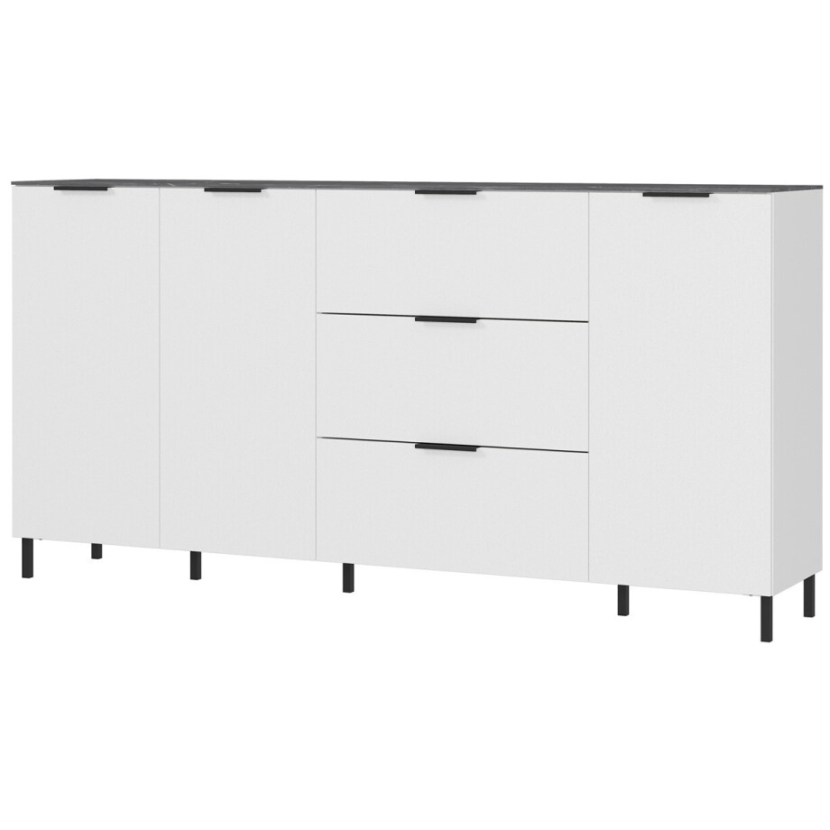 Dressoir California 192 cm breed in wit met marmer afbeelding 1