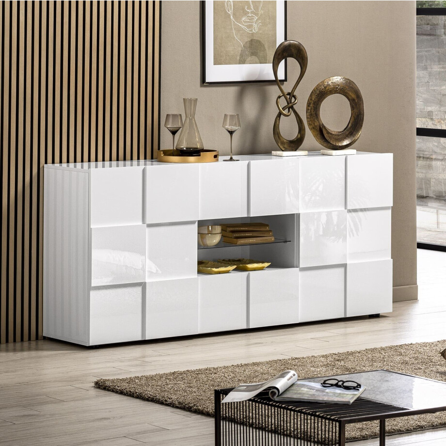 Dressoir Dama 181 cm breed hoogglans wit afbeelding 1