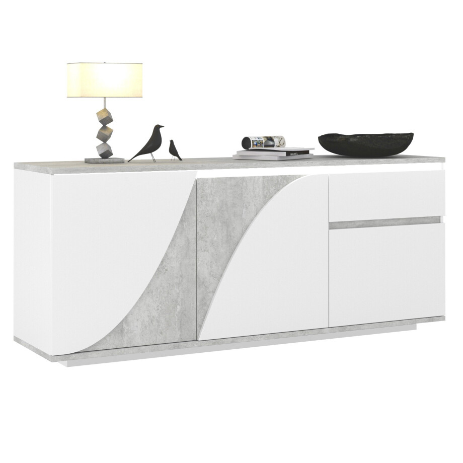 Dressoir Goya 200 cm breed hoogglans wit met grijs Dressoir Goya 200 cm breed hoogglans wit met grijs afbeelding 1