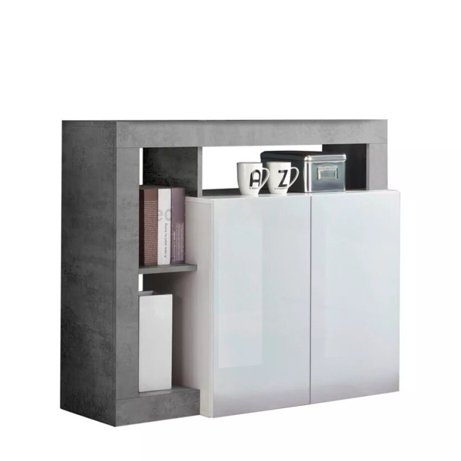 Dressoir Hamburg 108 cm breed 2 deurs hoogglans wit met beton afbeelding 1