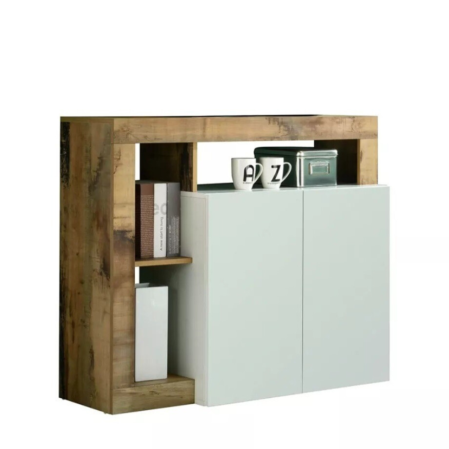Dressoir Hamburg 108 cm breed 2 deurs hoogglans wit met eiken afbeelding 1