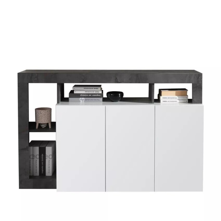 Dressoir Hamburg 146 cm breed 3 deurs hoogglans wit met oxid Dressoir Hamburg 146 cm breed 3 deurs hoogglans wit met oxid afbeelding 1