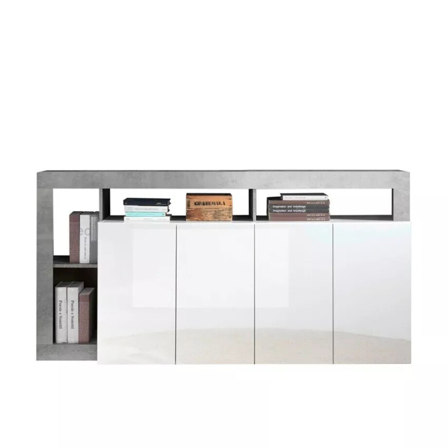 Dressoir Hamburg 184 cm breed hoogglans wit met beton afbeelding 1
