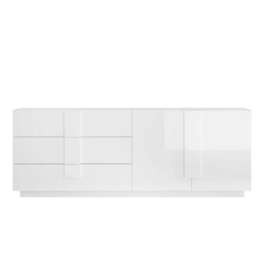 Dressoir Jupiter 241 cm breed 2 deurs 3 lade hoogglans wit Dressoir Jupiter 241 cm breed 2 deurs 3 lade hoogglans wit afbeelding 1