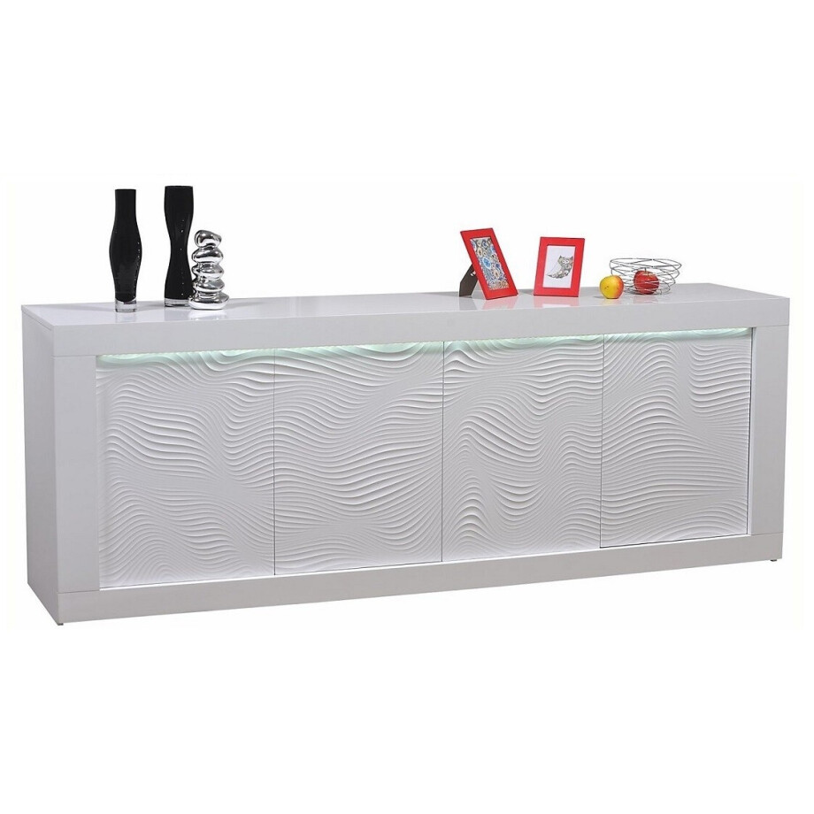 Dressoir Karma 220 cm breed - Hoogglans wit met Led Dressoir Karma 220 cm breed - Hoogglans wit met Led afbeelding 1