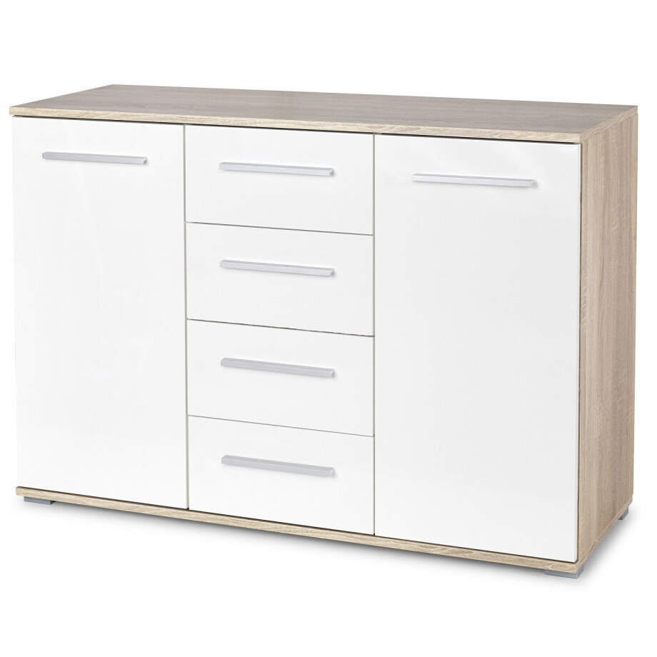 Dressoir Lima 116 cm breed in sonoma eiken met hoogglans wit afbeelding 1