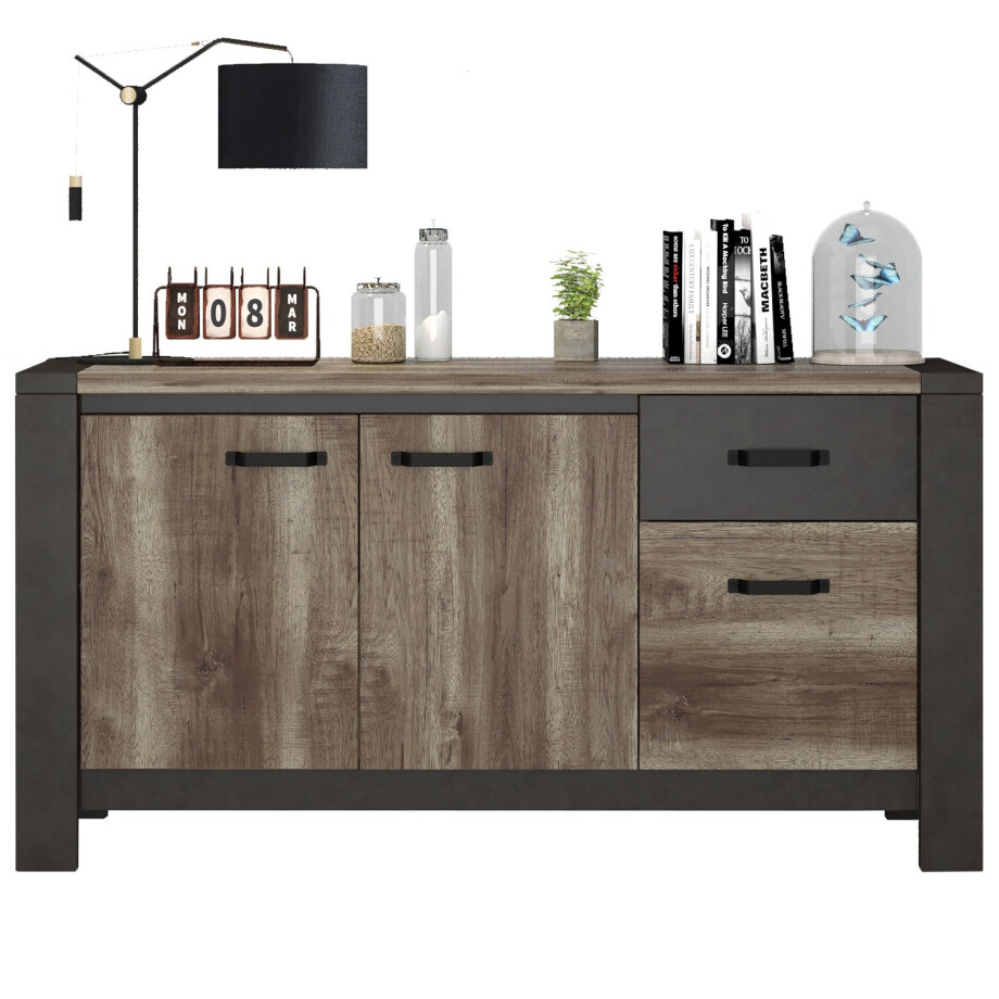 Dressoir Malt 204 cm breed oud eiken met antraciet Dressoir Malt 204 cm breed oud eiken met antraciet afbeelding 1