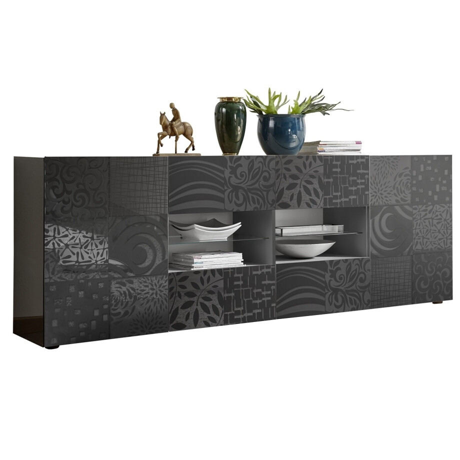 Dressoir Miro 241 cm breed in hoogglans grijs afbeelding 1