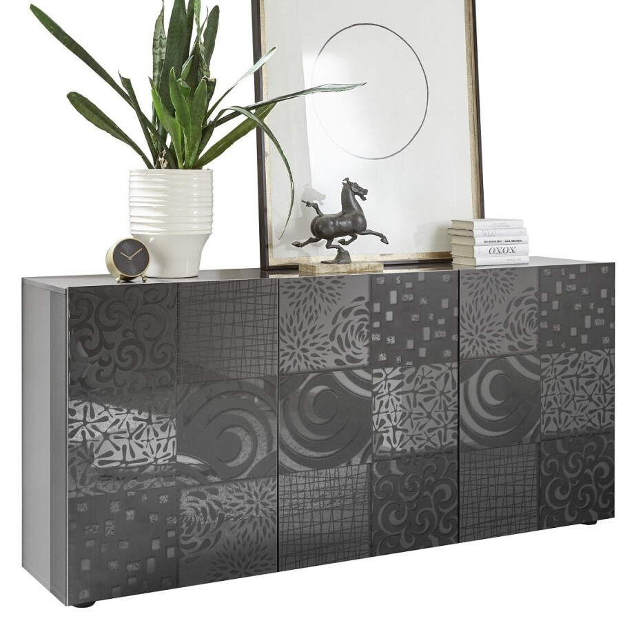 Dressoir Miro met 3 deuren 181 cm breed in hoogglans grijs Dressoir Miro met 3 deuren 181 cm breed in hoogglans grijs afbeelding 1