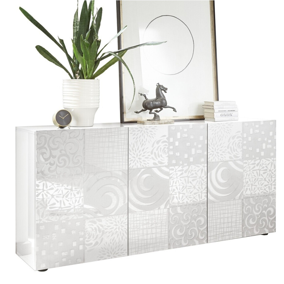 Dressoir Miro met 3 deuren 181 cm breed in hoogglans wit afbeelding 1
