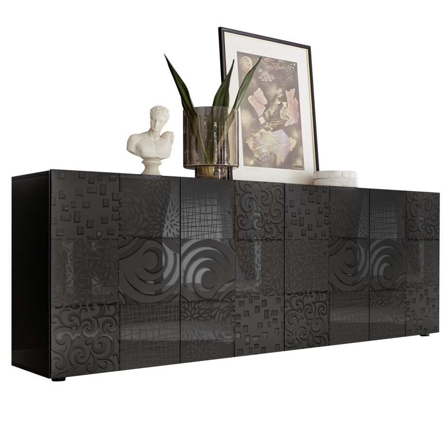 Dressoir Miro met 4 deuren 241 cm breed in hoogglans grijs afbeelding 1