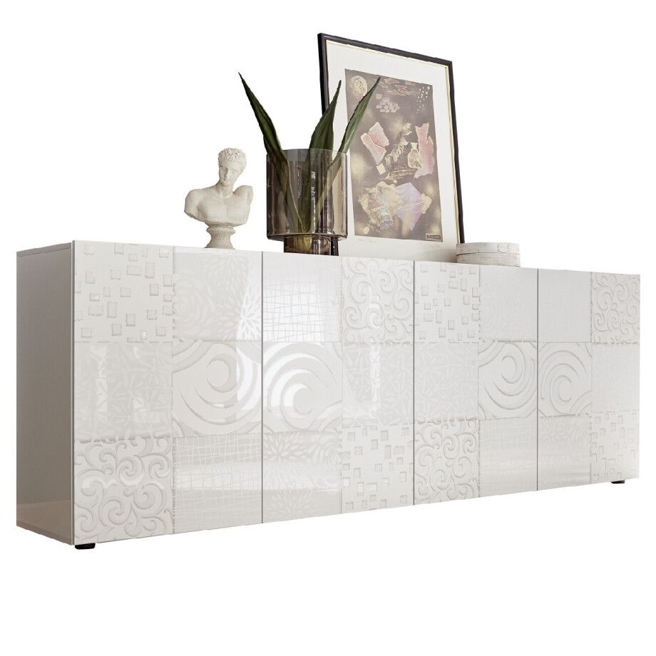 Dressoir Miro met 4 deuren 241 cm breed in hoogglans wit afbeelding 1