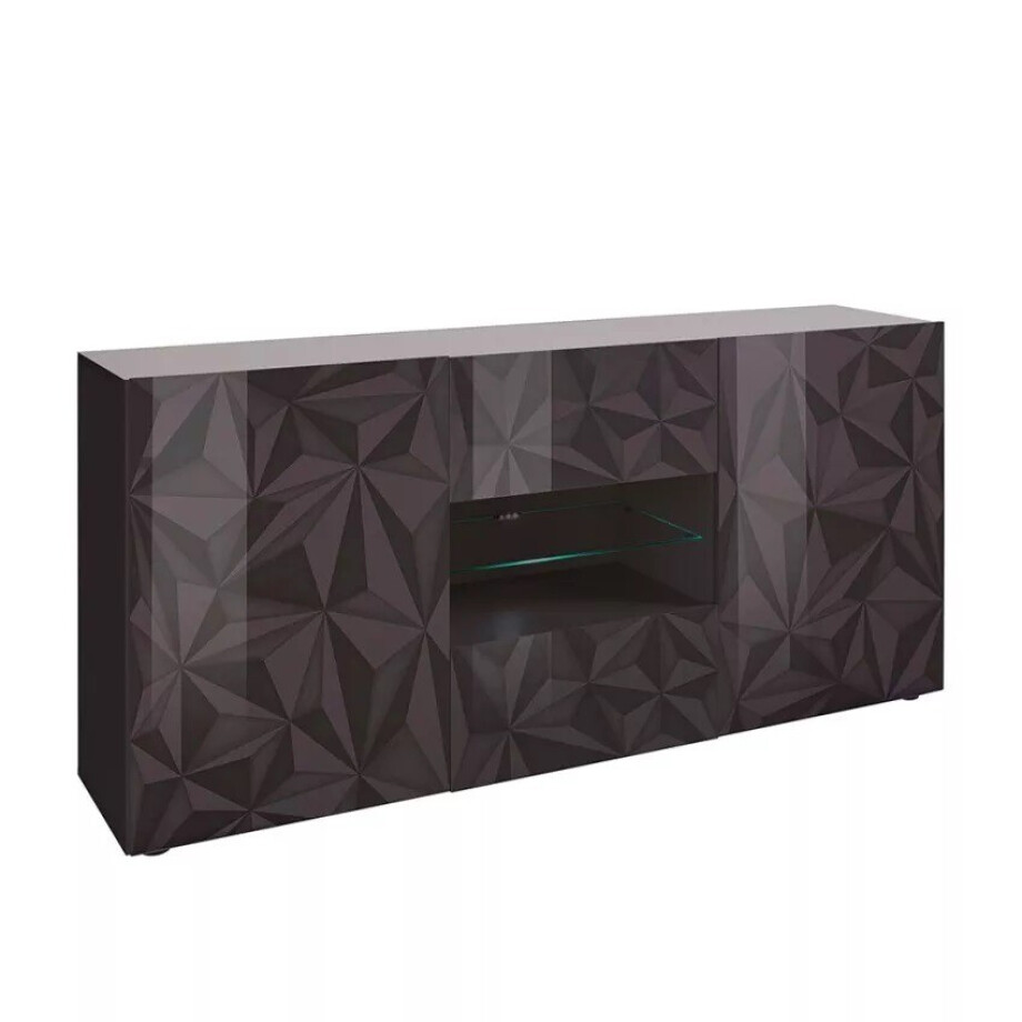 Dressoir Prisma 181 cm breed in hoogglans antraciet afbeelding 1