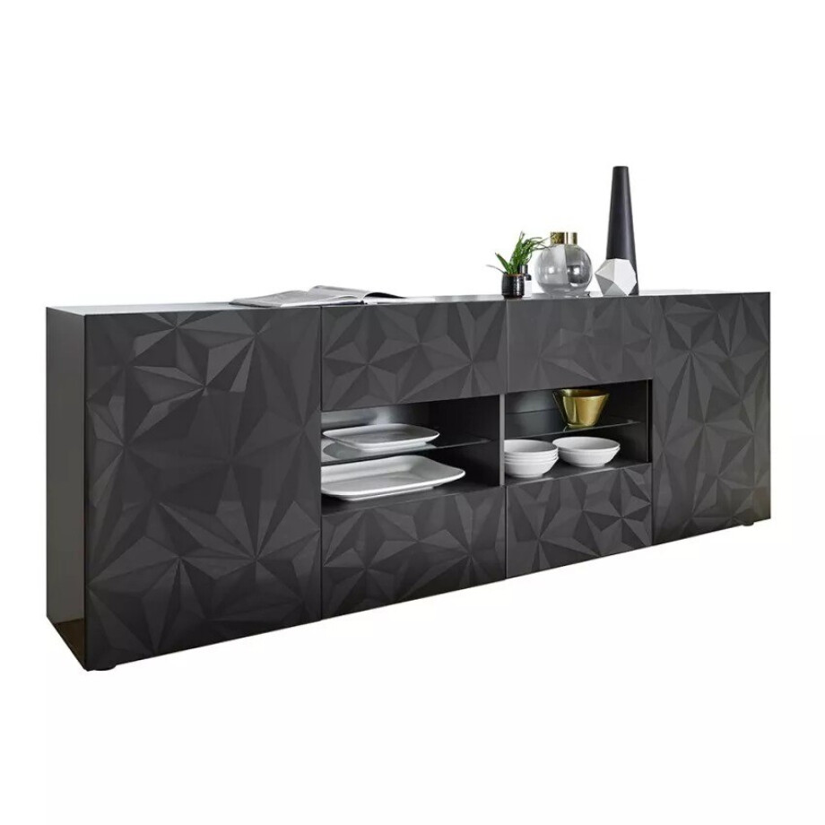Dressoir Prisma 241 cm breed in hoogglans antraciet afbeelding 1