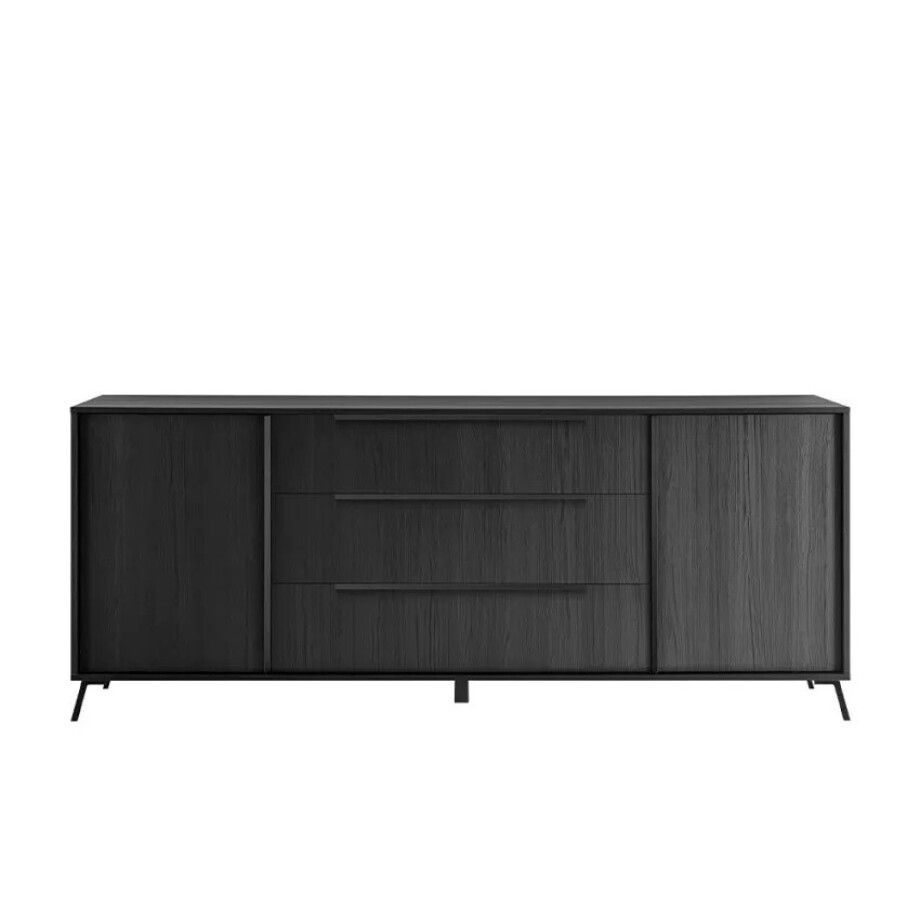 Dressoir Steel 205 cm breed 2 deurs 3 laden burnt black afbeelding 1
